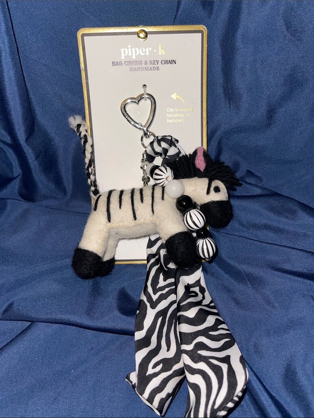 Piper K Zebra Plush Bag Charm & Keychain - Black & White